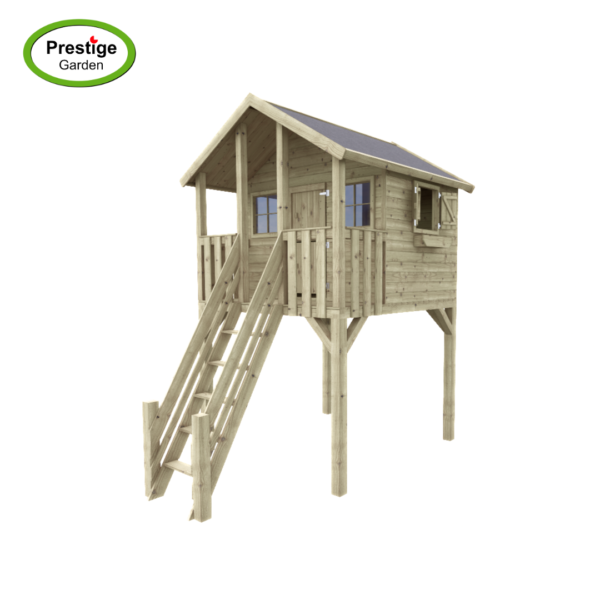 Maisonnette en bois Big House Tom avec balançoire double et toboggan – Prestige Garden – Image 3