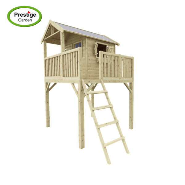 Maisonnette en bois Funny XXL avec balançoire simple et toboggan – Prestige Garden – Image 5