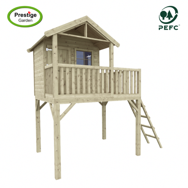 Maisonnette en bois Funny XXL avec balançoire simple – Prestige Garden – Image 2
