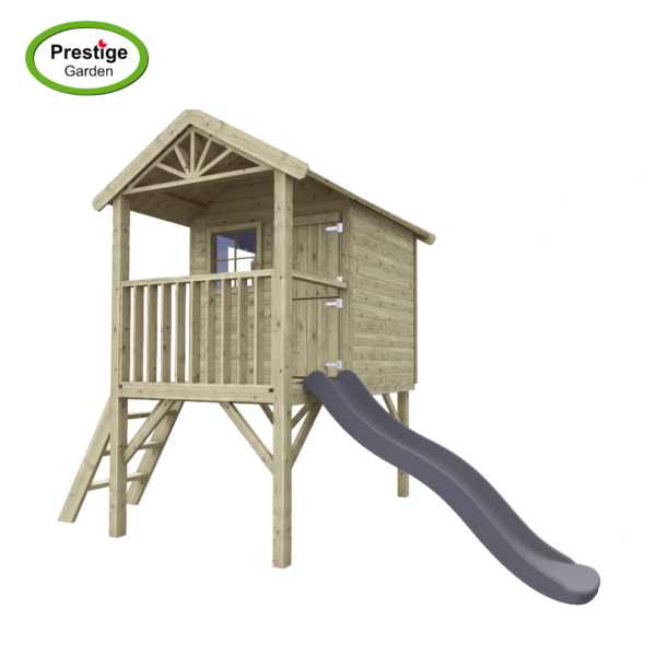 Maisonnette en bois Funny XL avec toboggan – Prestige Garden