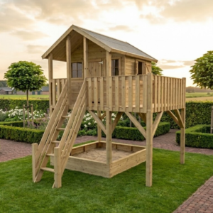 Luxe houten speelhuis met zandbak