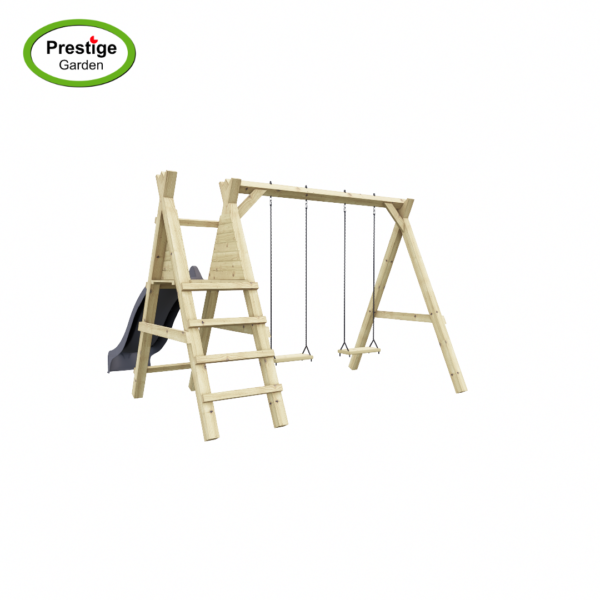 Balançoire premium Prestige Garden double + plate-forme avec toboggan libre – Image 3