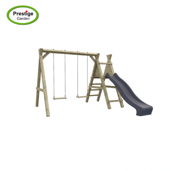 Balançoire premium Prestige Garden double + plate-forme avec toboggan libre