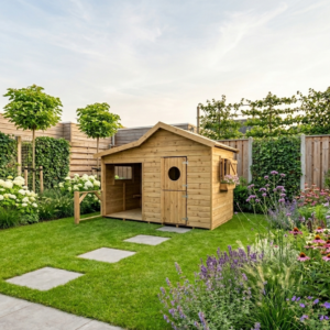 leuk houten speelhuis met luikjes