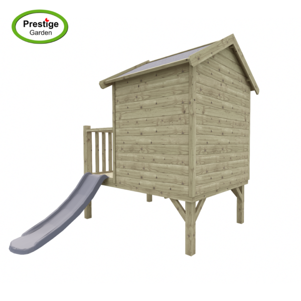 Maisonnette en bois Funny L avec toboggan et balançoire simple – Prestige Garden – Image 4