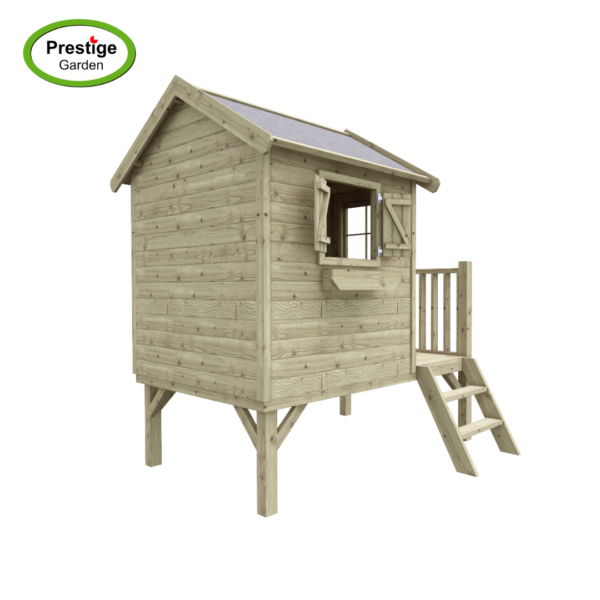 Maisonnette en bois Funny L avec toboggan et balançoire simple – Prestige Garden – Image 3