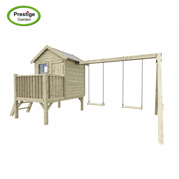 Maisonnette en bois Funny L avec balançoire double – Prestige Garden