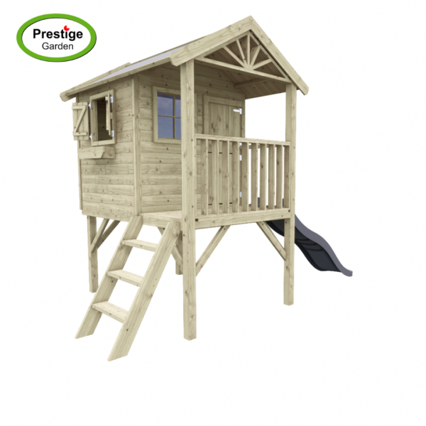 Maisonnette en bois Funny XL avec balançoire et toboggan – Prestige Garden – Image 5