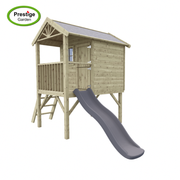 Maisonnette en bois Funny XL avec balançoire et toboggan – Prestige Garden – Image 3