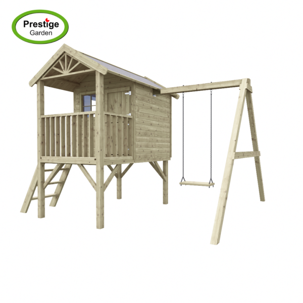 Maisonnette en bois Funny XL avec balançoire simple – Prestige Garden – Image 2