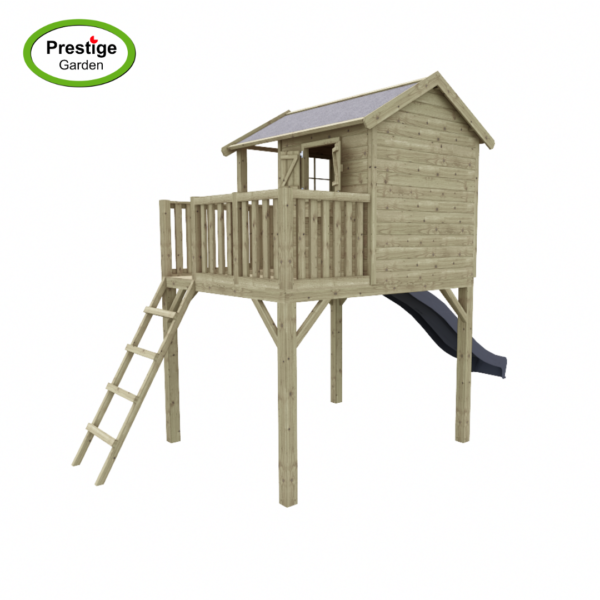 Maisonnette en bois Funny XXL avec balançoire double et toboggan – Prestige Garden – Image 5