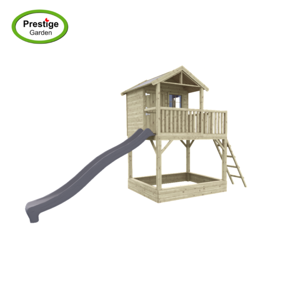 Maisonnette en bois Funny XXL avec bac à sable et toboggan – Prestige Garden – Image 2