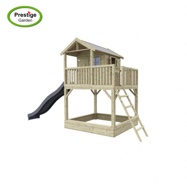 Maisonnette en bois Funny XXL avec bac à sable, toboggan et balançoire simple – Prestige Garden – Image 3