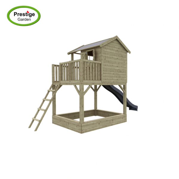 Maisonnette en bois Funny XXL avec bac à sable, toboggan et balançoire simple – Prestige Garden – Image 4