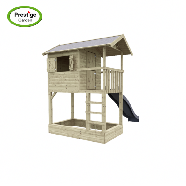 Maisonnette en bois Treehut avec bac à sable et toboggan – Prestige Garden – Image 5