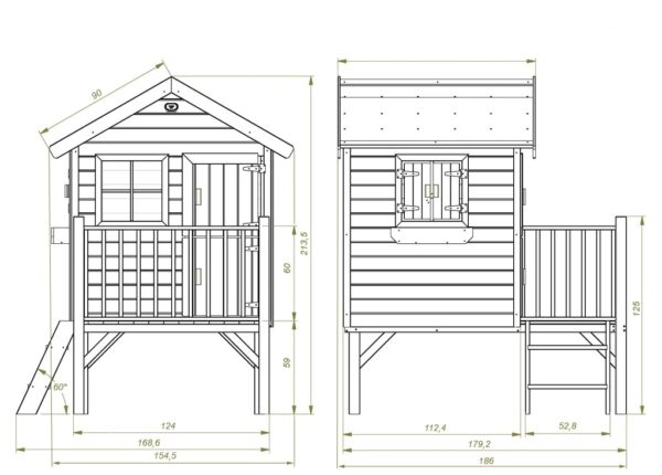 Maisonnette en bois Funny L avec toboggan et balançoire simple – Prestige Garden – Image 6